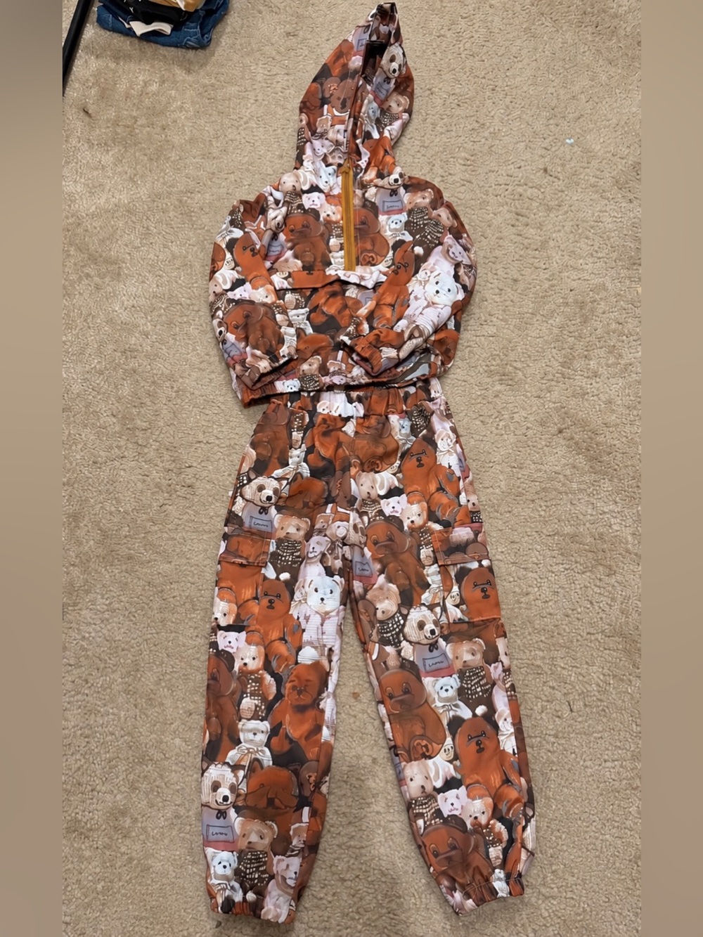 Kids Teddy Bear Print Hooded Jacket & Jogger Pants Set -5y